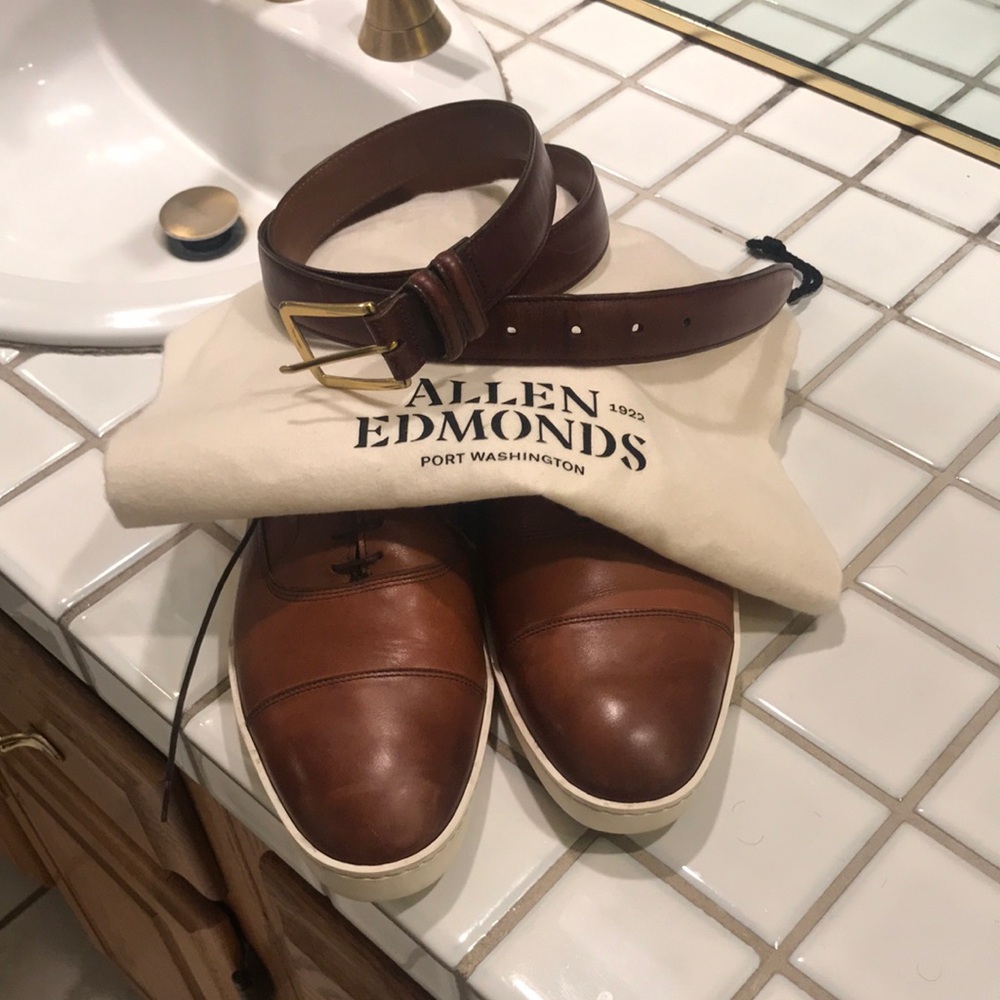 Allen Edmonds used 38/W dark chili color used belt